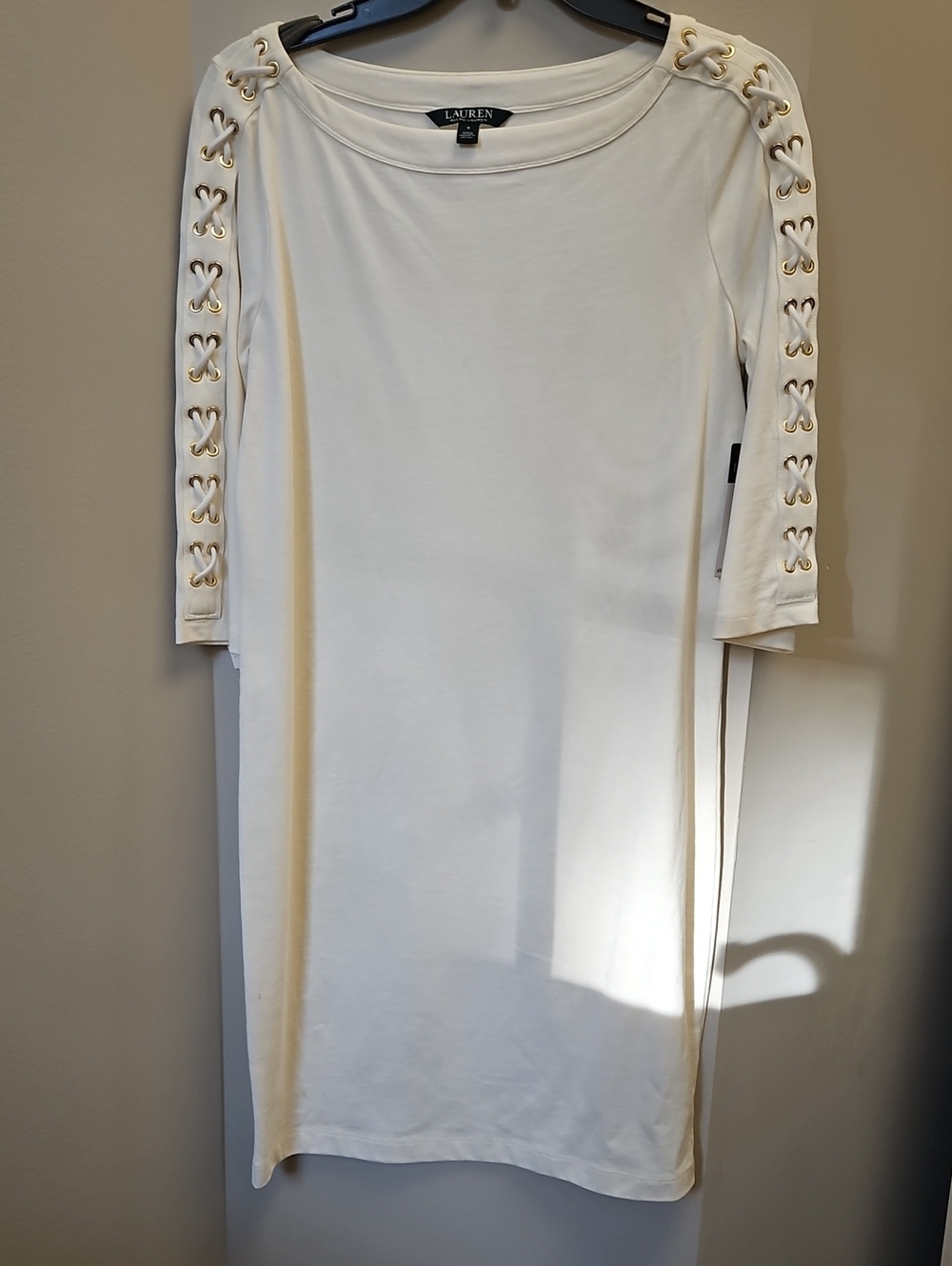 Ralph Lauren Cream Midi Dress with Lace-Up Sleeves - Picture 2 of 10